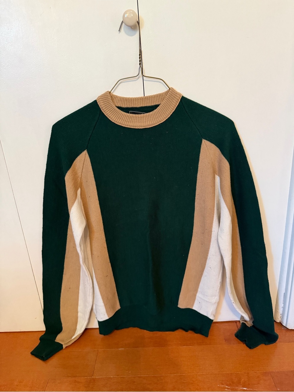 Vintage jcpenney Dark Green Crewneck Sweater with Tan and Cream Panels